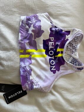 Peloton Purple Camo Sports Bra with Neon Yellow Accents